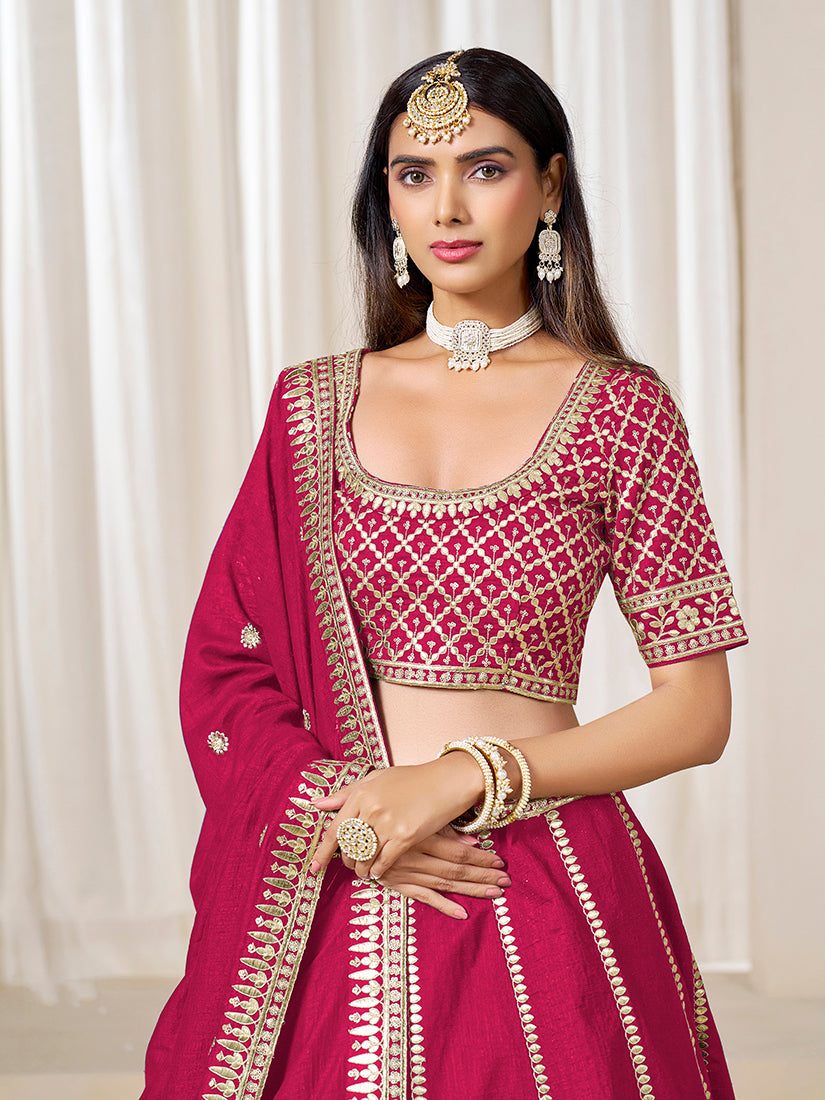 Rani Pink Art Silk A-Line Lehenga Choli Set for Wedding Wear