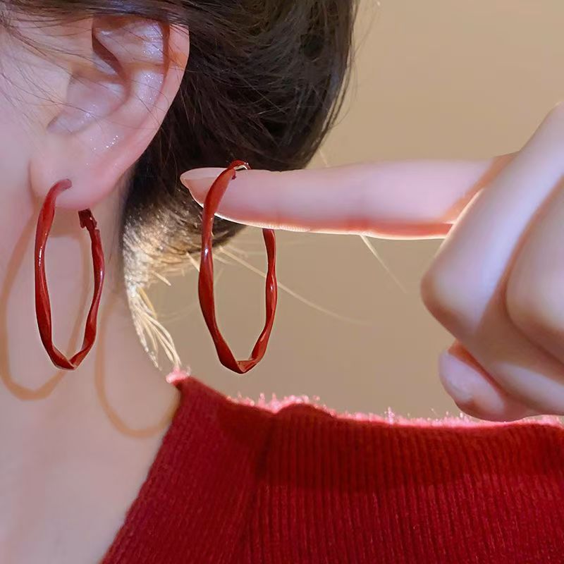 Twisted Hollow Hoop Earrings, European American Niche Gold Hoops
