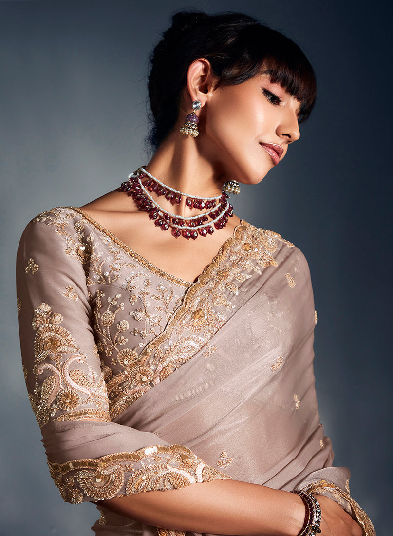 Ivory Tissue Organza Saree with Moti and Sequin Work