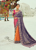 Multicolor georgette Bandhej designer saree with intricate embroidery and zari work