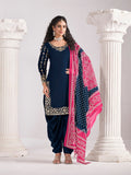 Navy blue Chanderi silk salwar kameez with detailed embroidery and mirror work