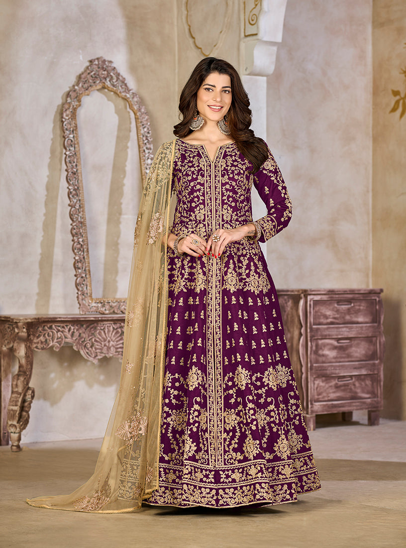 Purple Art Silk Embroidered Anarkali Salwar Kameez
