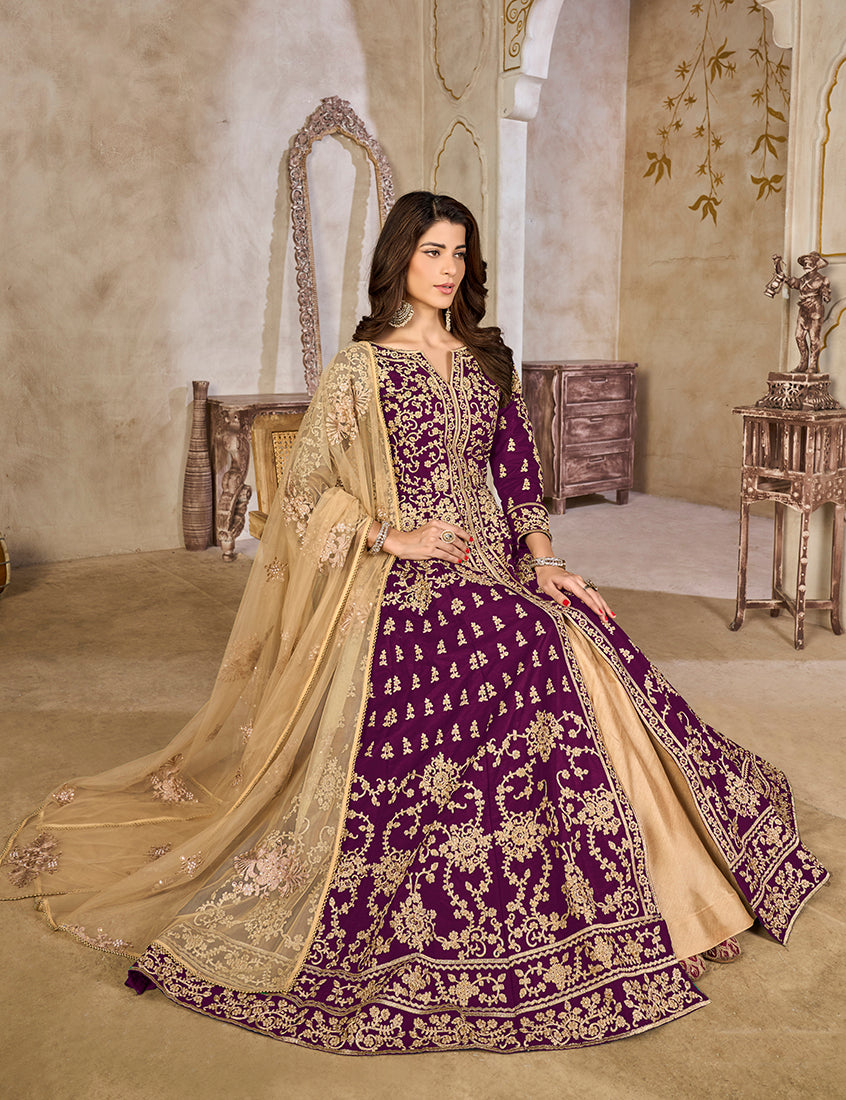 Purple Art Silk Embroidered Anarkali Salwar Kameez