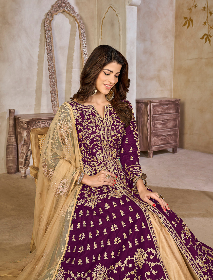 Purple Art Silk Embroidered Anarkali Salwar Kameez