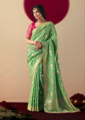 Monjolika Fashion Viscose Silk Green Saree With Rich Zari Weaving & Designer Tassels