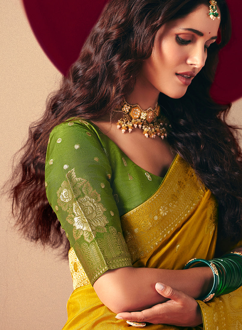 Mustard Viscose Silk Saree with Rich Zari Weaving