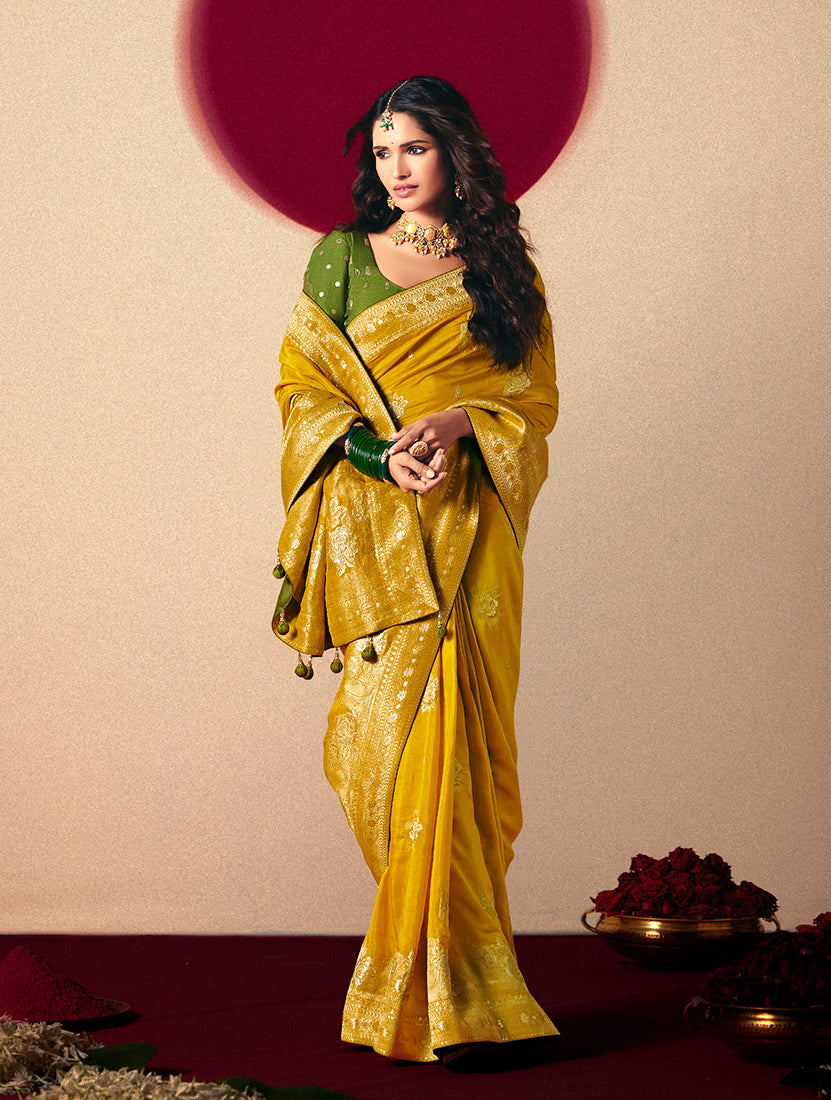 Mustard Viscose Silk Saree with Rich Zari Weaving