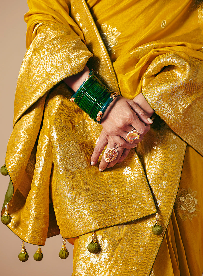 Mustard Viscose Silk Saree with Rich Zari Weaving