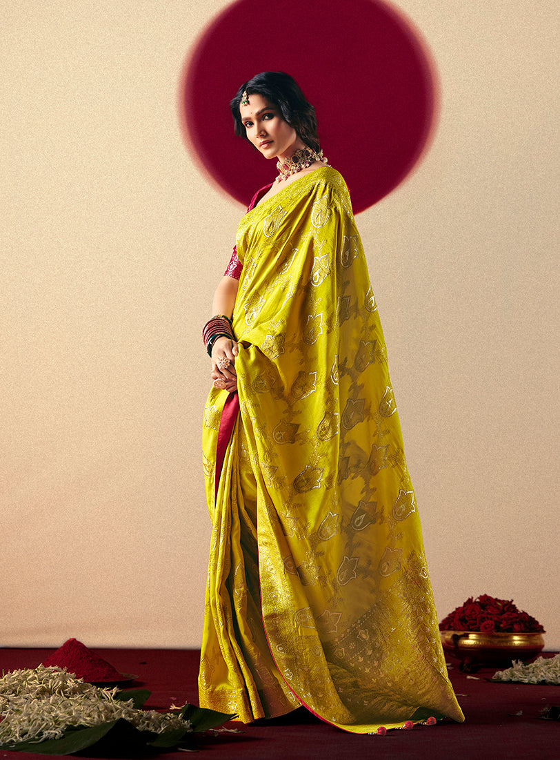 Pear Viscose Silk Saree with Rich Zari Weaving & Designer Tassels