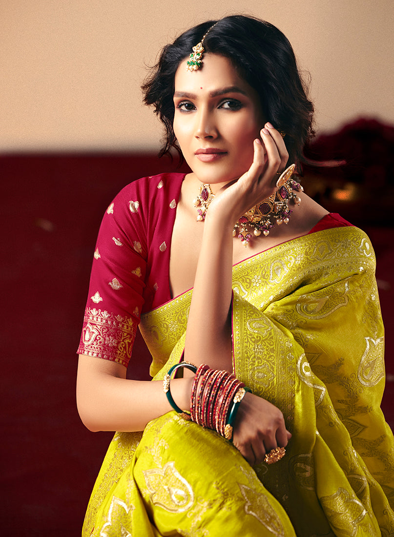 Pear Viscose Silk Saree with Rich Zari Weaving & Designer Tassels