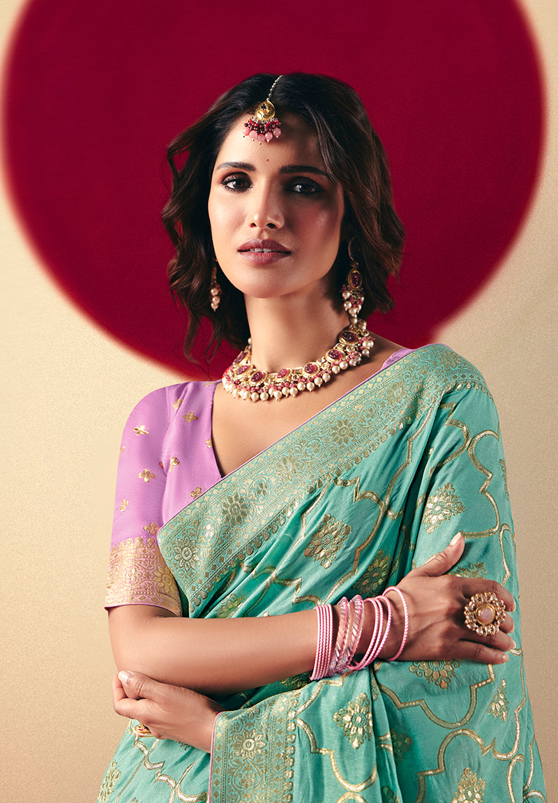 Aqua Blue Viscose Silk Saree with Rich Zari Weaving and Tassels
