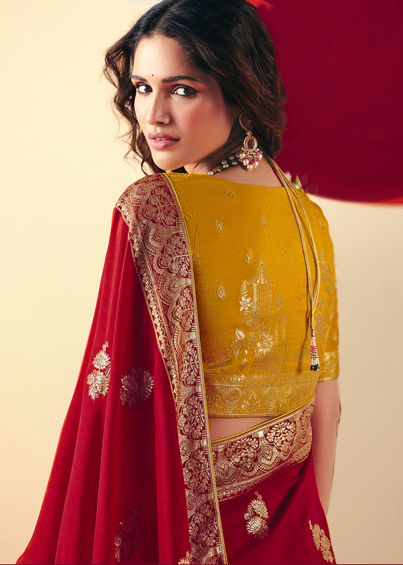 Red Viscose Silk Saree with Rich Zari Weaving and Designer Tassels