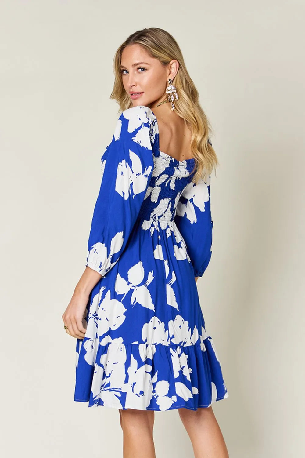 Floral Ruffle Hem Smocked Midi Dress with Pockets