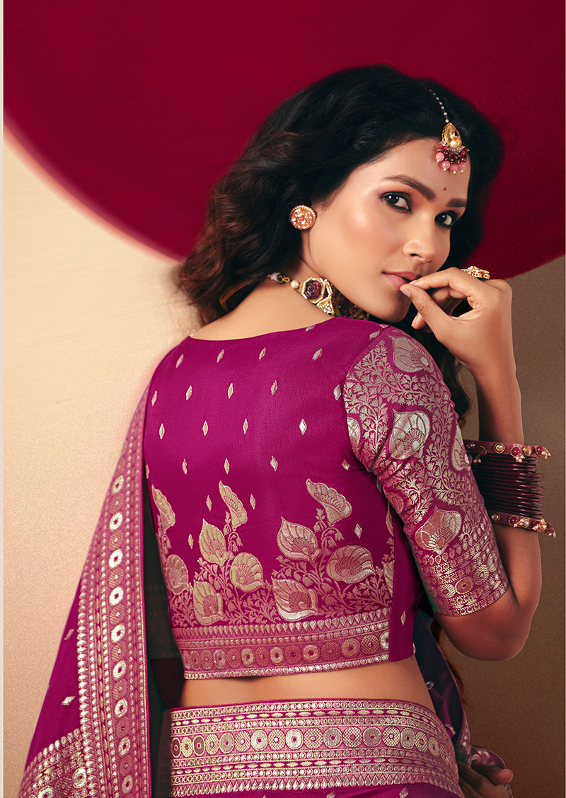 Magenta Viscose Silk Saree with Rich Zari Weaving & Tassels