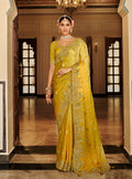 Mustard Yellow Silk Blend Saree with detailed Meenakari Zari patterns