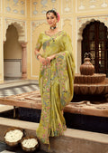 Light green silk blend saree with intricate Meenakari zari weaving pattern