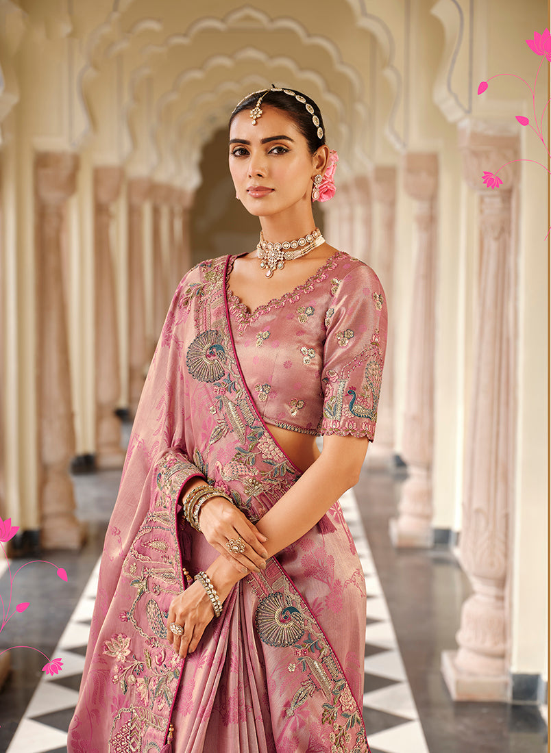 Monjolika Fashion Silk Blend Silk Saree In Light Pink With Rich Meenakari Zari Weaving