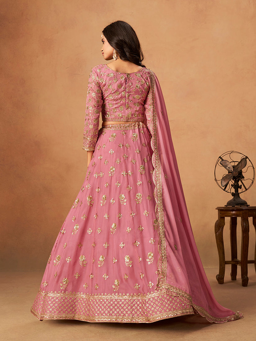 Pink Organza Embroidered Trendy Lehenga Choli