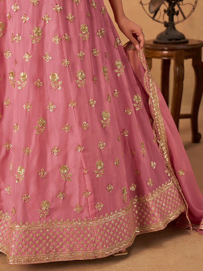 Pink Organza Embroidered Trendy Lehenga Choli