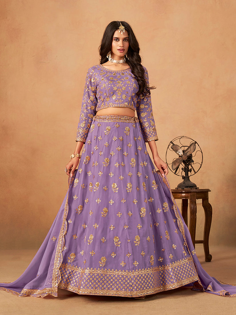 Lavender organza lehenga choli with delicate embroidery