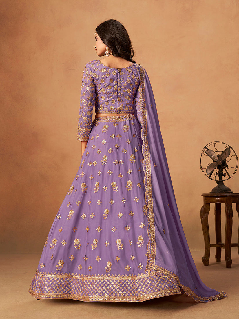 Lavender Organza Lehenga Choli with Intricate Embroidery