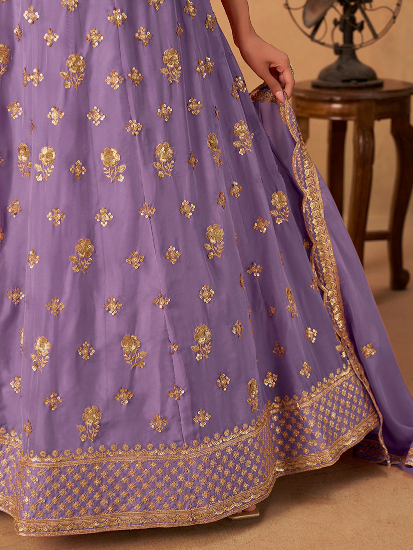 Lavender Organza Lehenga Choli with Intricate Embroidery
