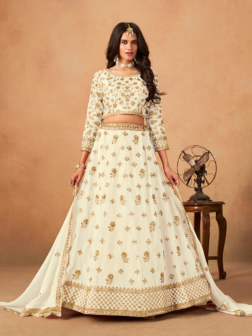 White Organza trendy lehenga choli with detailed embroidery
