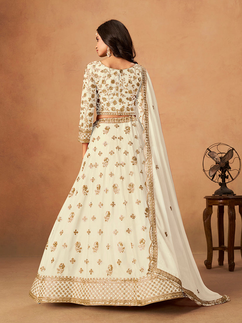 White Organza Embroidered Trendy Lehenga Choli Set