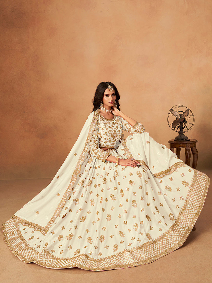 White Organza Embroidered Trendy Lehenga Choli Set