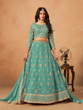 Monjolika Fashion Embroidered Turquoise Organza Trendy Lehenga Choli