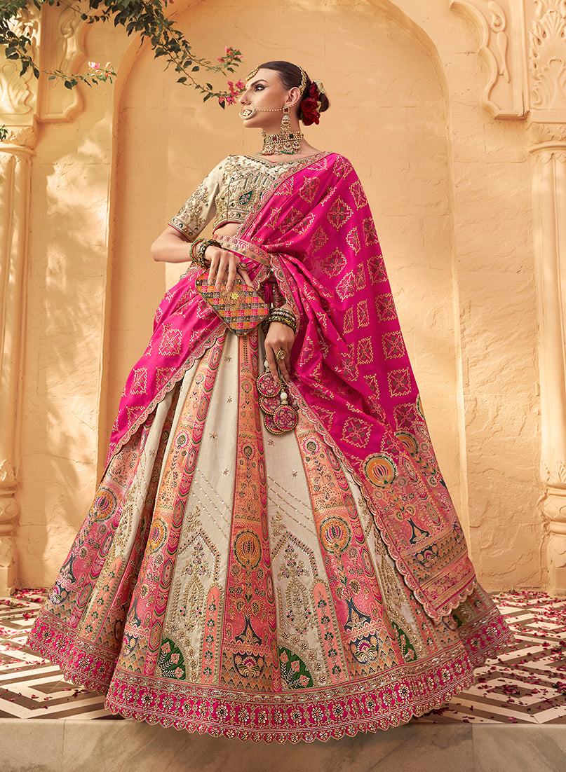 Multicolor Banarasi Silk Wedding Wear Lehenga with Embroidery