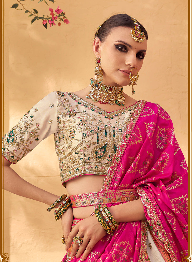 Multicolor Banarasi Silk Wedding Wear Lehenga with Embroidery