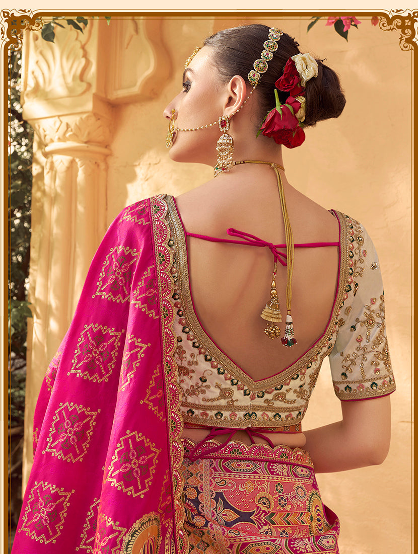 Multicolor Banarasi Silk Wedding Wear Lehenga with Embroidery