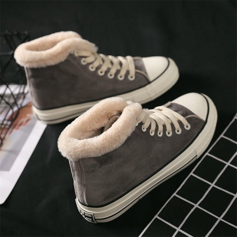 Women Plush Cotton Lined High Top Canvas Sneakers Winter Shoes