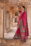 Dark pink silk contemporary saree with ethnic printed patterns