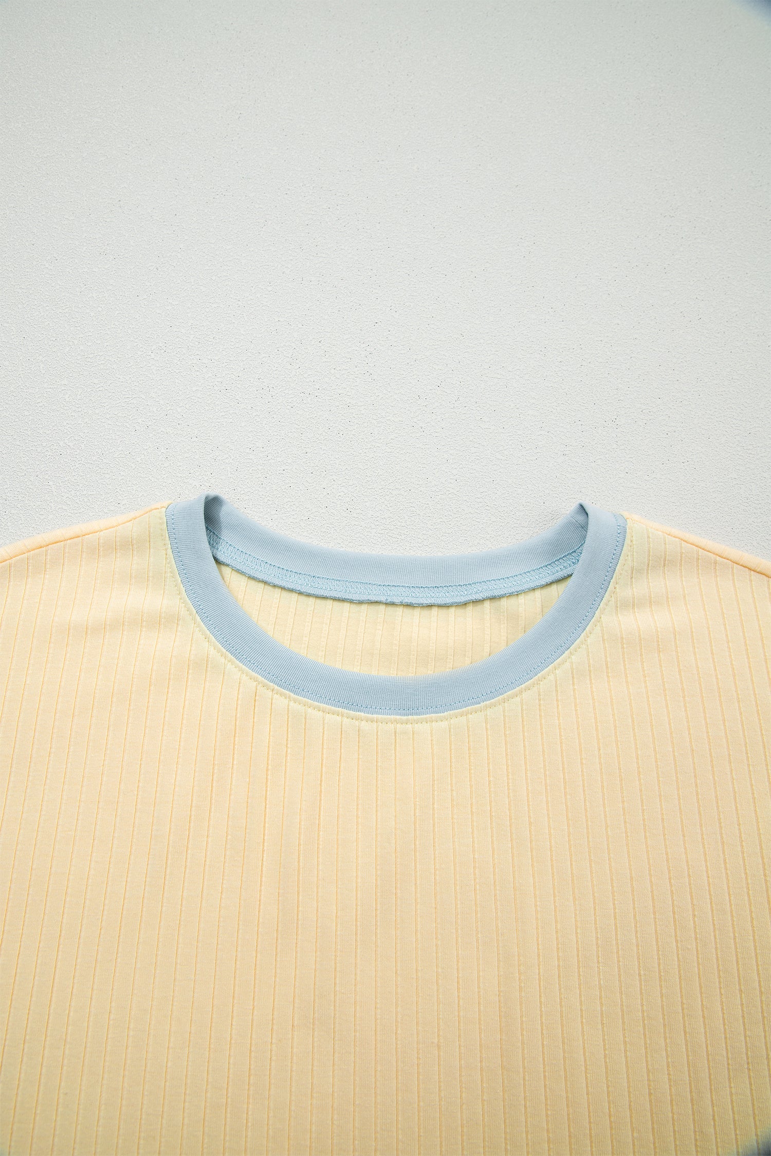 Sunny Trim Casual Short Set: Ribbed Knit Loungewear Outfit