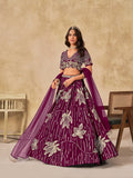 Monjolika Fashion Wine Embroidered Art Silk Reception Trendy Lehenga Choli