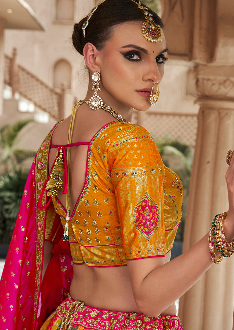 Multicolor Banarasi Silk Designer Lehenga with Zarkan and Cutwork