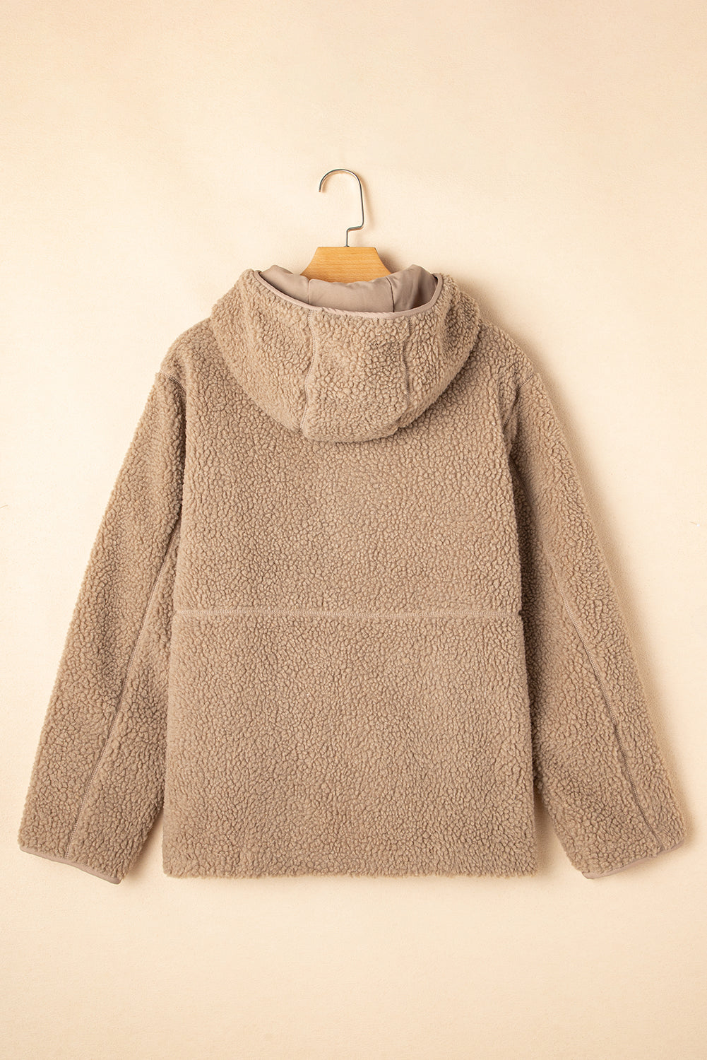 Women's Solid Fleece Zip-Up Hooded Jacket with Drawstring Pockets