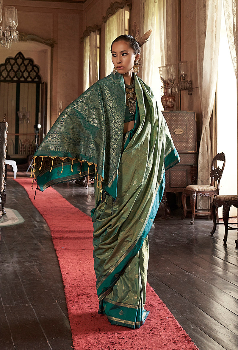 Sea Green Tussar Silk Saree with Elegant Weaving Work