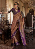 Elegant Brown Tussar Silk saree with intricate traditional weaving work