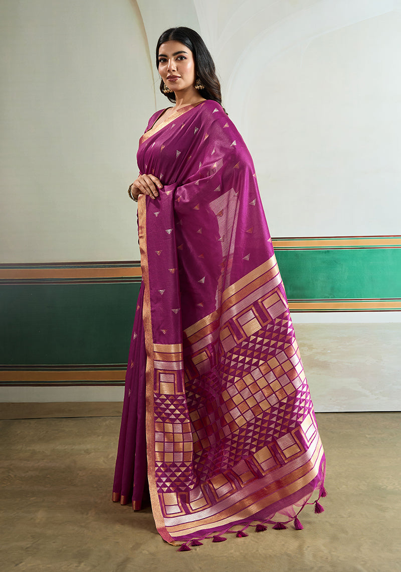 Purple Handloom Weaving Silk Saree for Festival Wear