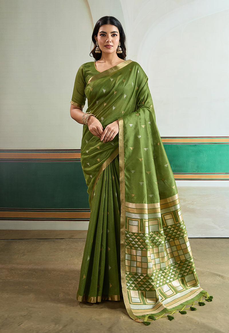Monjolika Fashion Green Handloom Weaving Silk Festival Wear Saree