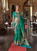 Monjolika Fashion Teal Color Two Tone Handloom Weaving Silk Traditional Saree