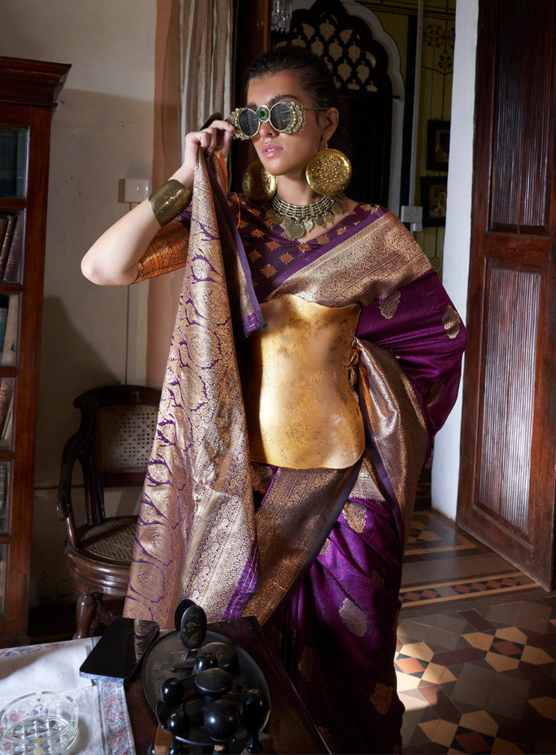 Purple Two Tone Handloom Weaving Silk Traditional Saree