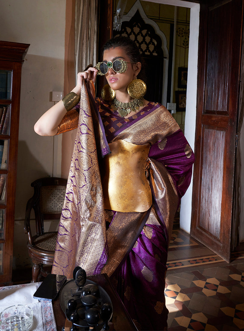 Purple Two Tone Handloom Weaving Silk Traditional Saree