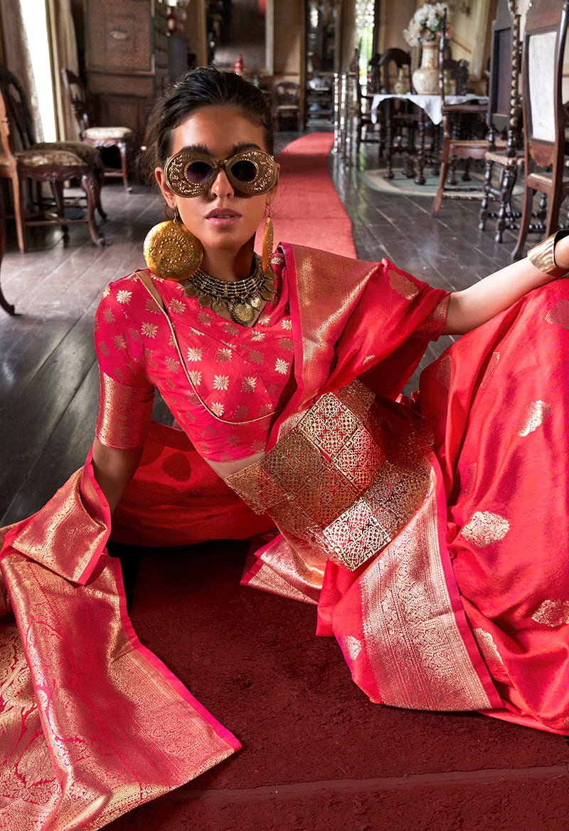 Pink Two Tone Handloom Weaving Silk Traditional Saree