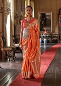 Monjolika Fashion Orange Color Two Tone Handloom Weaving Silk Traditional Saree