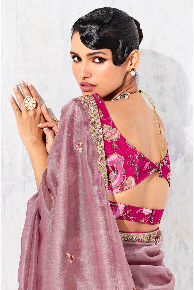 Pink Fancy Fabric Embroidered Contemporary Saree for Parties