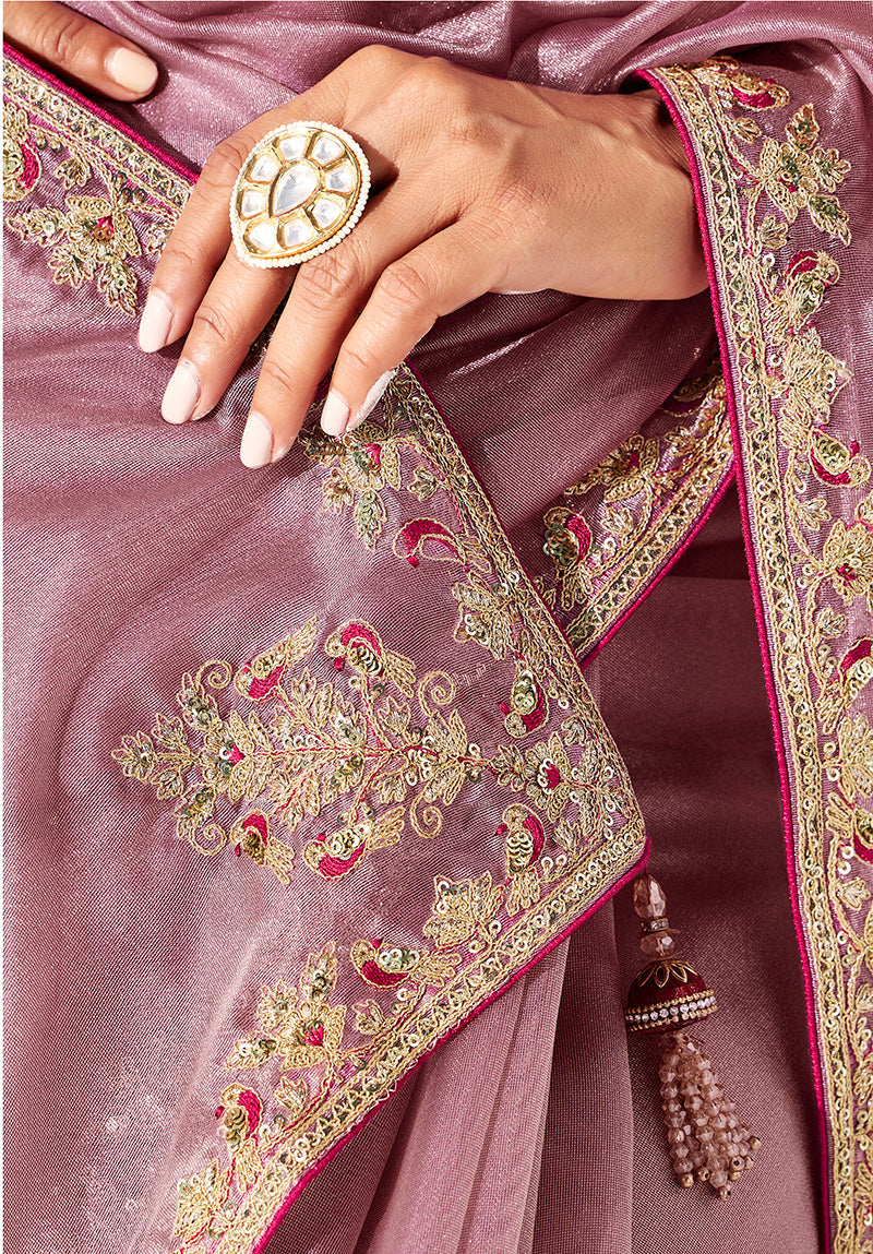 Pink Fancy Fabric Embroidered Contemporary Saree for Parties